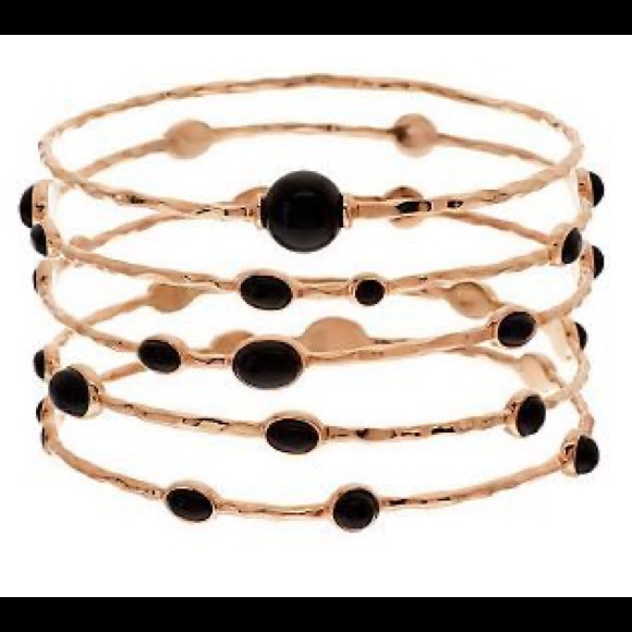 Veronese 18K Clad Average Set of 5 Onyx Bangles - Picture 8 of 8